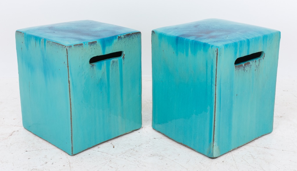 Appraisal: MODERN TURQUOISE FLAMBE GLAZE CERAMIC GARDEN SEATS Modern Turquoise Flambe