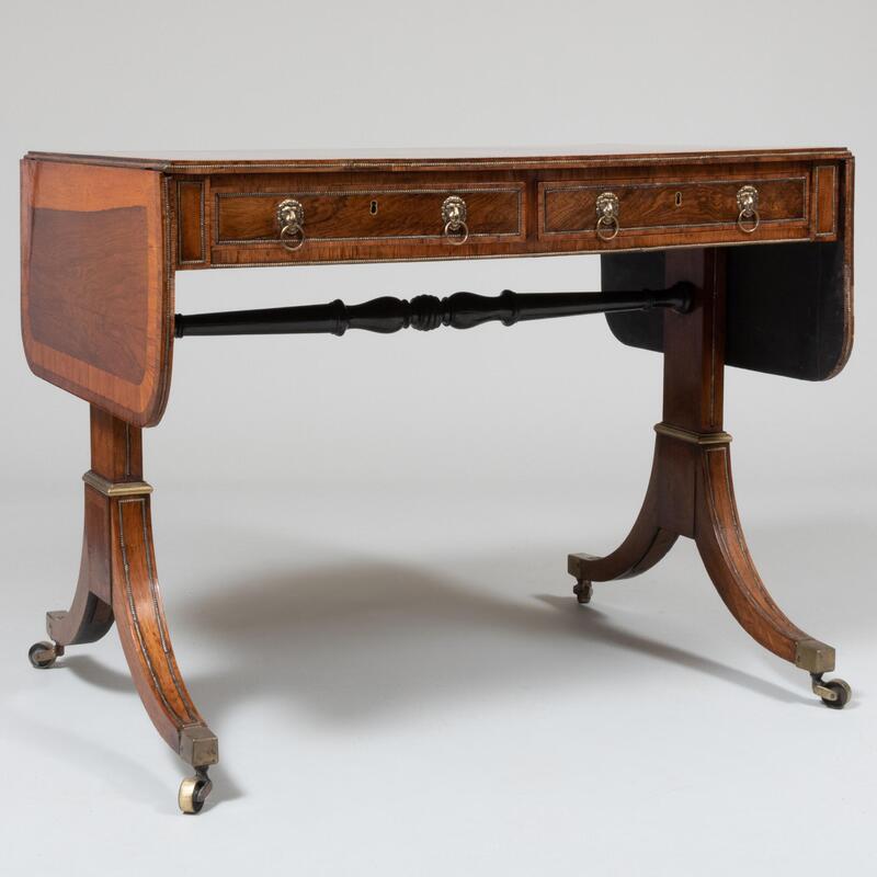 Appraisal: Regency Gilt-Metal Mounted Rosewood Sofa Table x x in closed