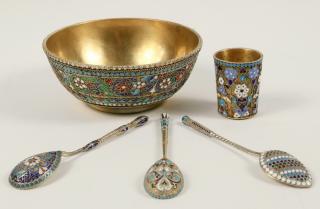 Appraisal: PCS RUSSIAN ENAMELED SILVER Collection of Pieces of Late th-Early