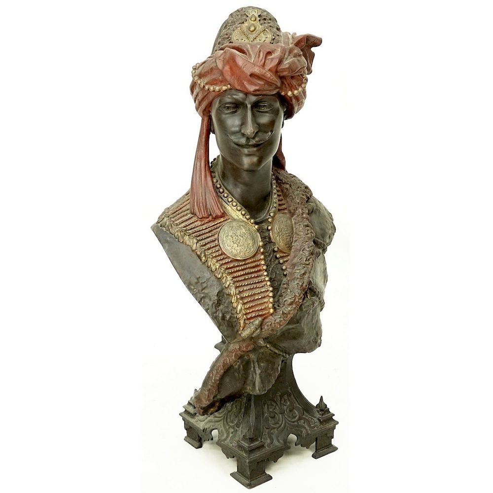 Appraisal: Antique French Polychrome Spelter Orientalist Bust Antique French Polychrome Spelter