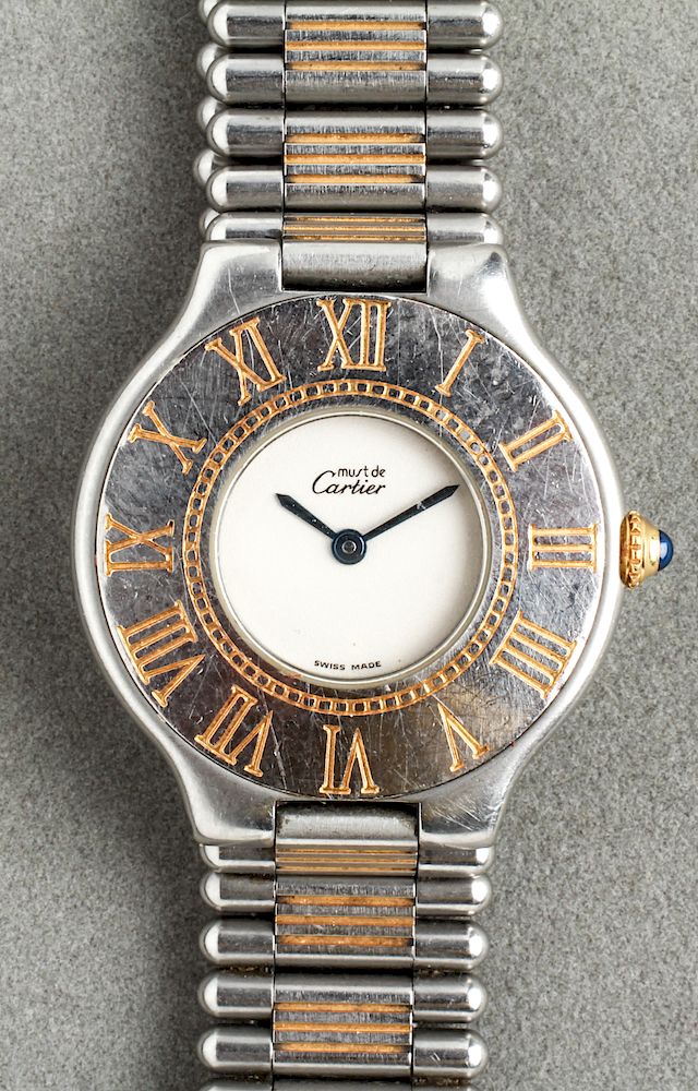 Appraisal: Must de Cartier Two-Tone Stainless Steel Watch Must de Cartier