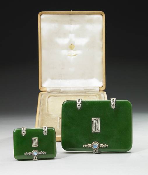 Appraisal: A Faberge kt gold mounted nephrite cigarette case and match