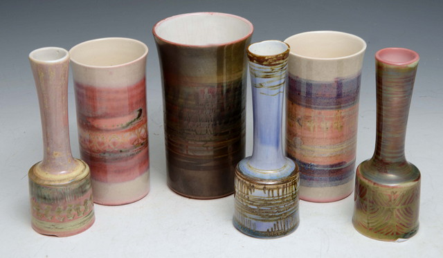 Appraisal: Kenneth Clark - Three lustre posy vases - with abstract