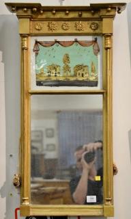 Appraisal: Federal two part mirror with reverse painted panel gilt chip