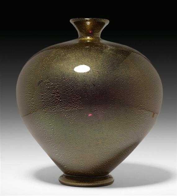 Appraisal: SEGUSO VASE circa Glass with gold powder inclusions H cm