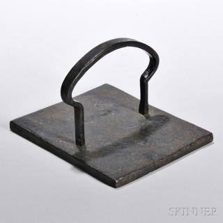 Appraisal: Wrought Iron Weight iron weight with shaped arched handle stamped