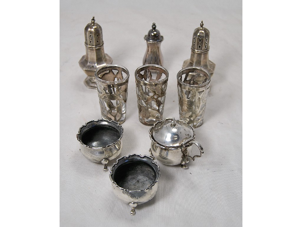 Appraisal: Pair of octagonal silver baluster peppers to w four-piece James