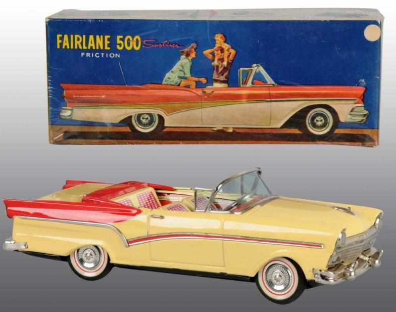 Appraisal: Tin Ford Fairlane Sunliner Friction Toy Description Japanese Working Made