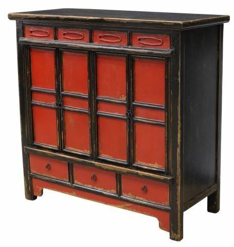 Appraisal: Chinese lacquered hardwood decorative cabinet th c rectangular top over