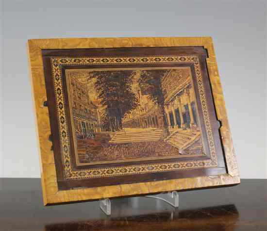 Appraisal: A th century Tunbridgeware plaque decorated with a view of