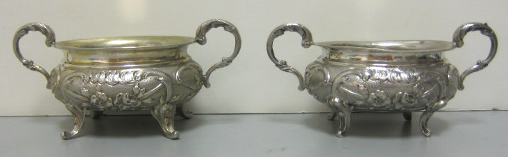 Appraisal: PAIR FRENCH SILVER SALT DISHES th CENTURY Each oval footed