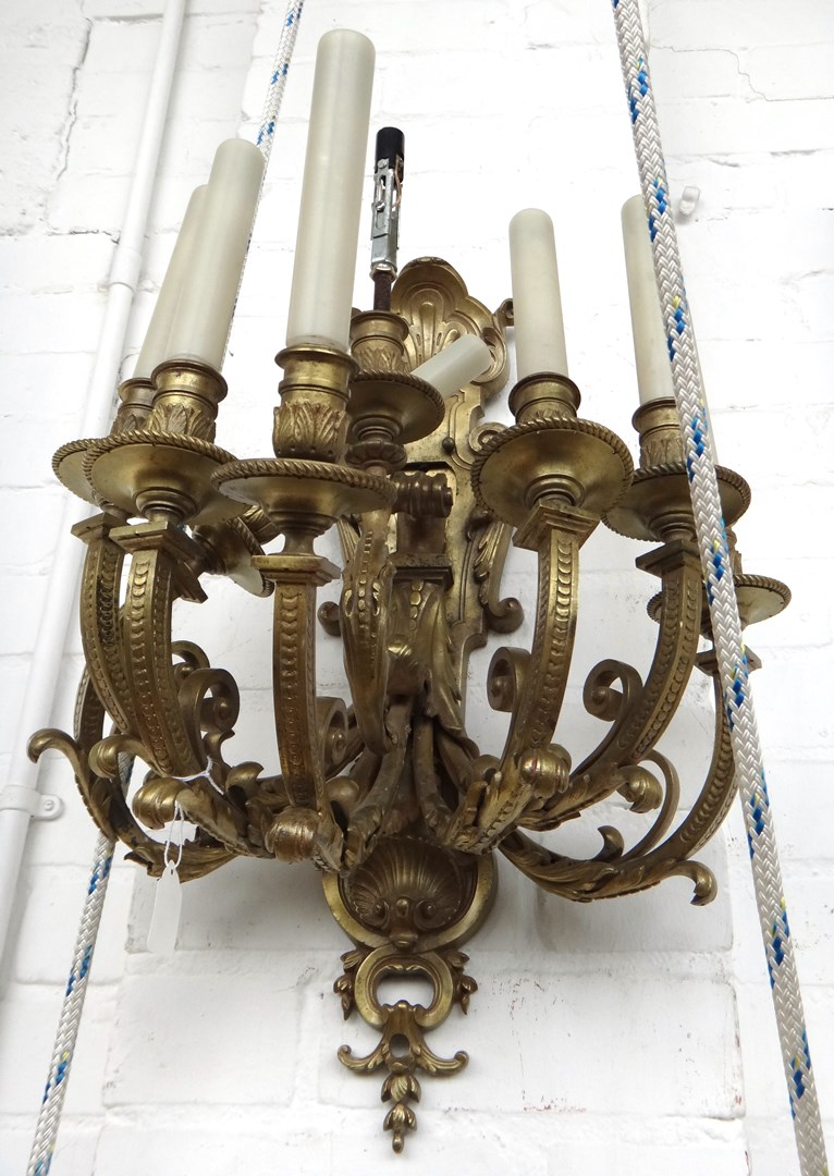 Appraisal: A pair of gilt bronze Louis XVI style seven branch