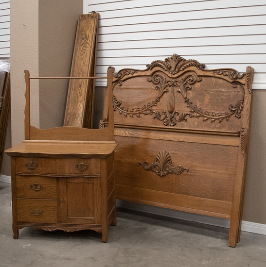 Appraisal: Two piece antique oak Bedroom Suit circa - to include