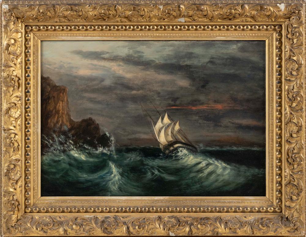 Appraisal: CLEMENT DREW MASSACHUSETTS - SHIP IN A STORM OFF A