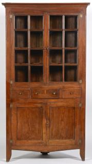 Appraisal: East TN Walnut Pane Corner Cupboard East Tennessee walnut pane