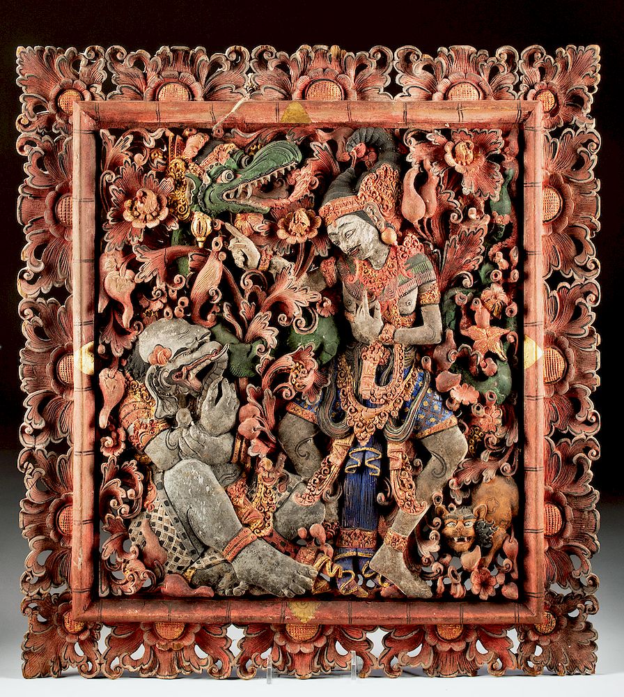 Appraisal: s Indonesian Wood Carving of Ramayana Holiday Shipping Deadlines USA