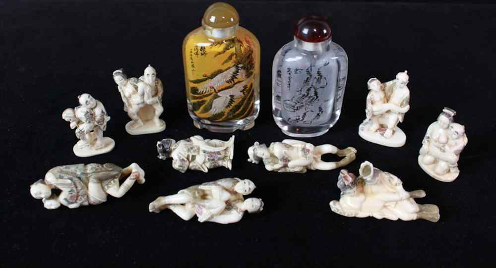 Appraisal: GROUP OF ASIAN COLLECTIBLES including nine Japanese shunga erotic figures