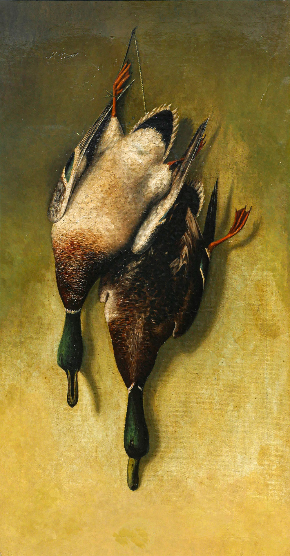 Appraisal: STILL LIFE PAINTING OF MALLARDS HUNG ON A WALL Oil