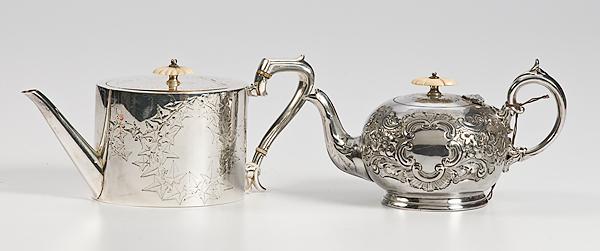 Appraisal: J H POTTER SHEFFIELD TEAPOT AND SILVER PLATE TEAPOT English