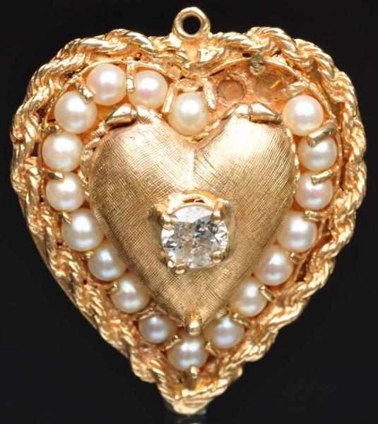 Appraisal: K Y Gold Locket Pendant With diamond and pearls Inscribed