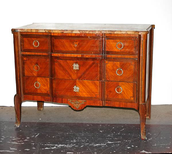 Appraisal: A Louis XVI style gilt bronze mounted parquetry small commode