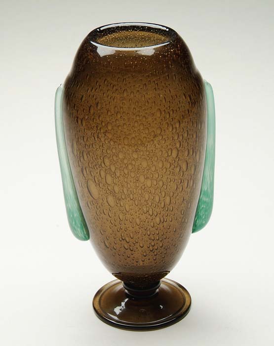 Appraisal: SCHNEIDER VASE Wonderful Schneider vase has olive green body internally