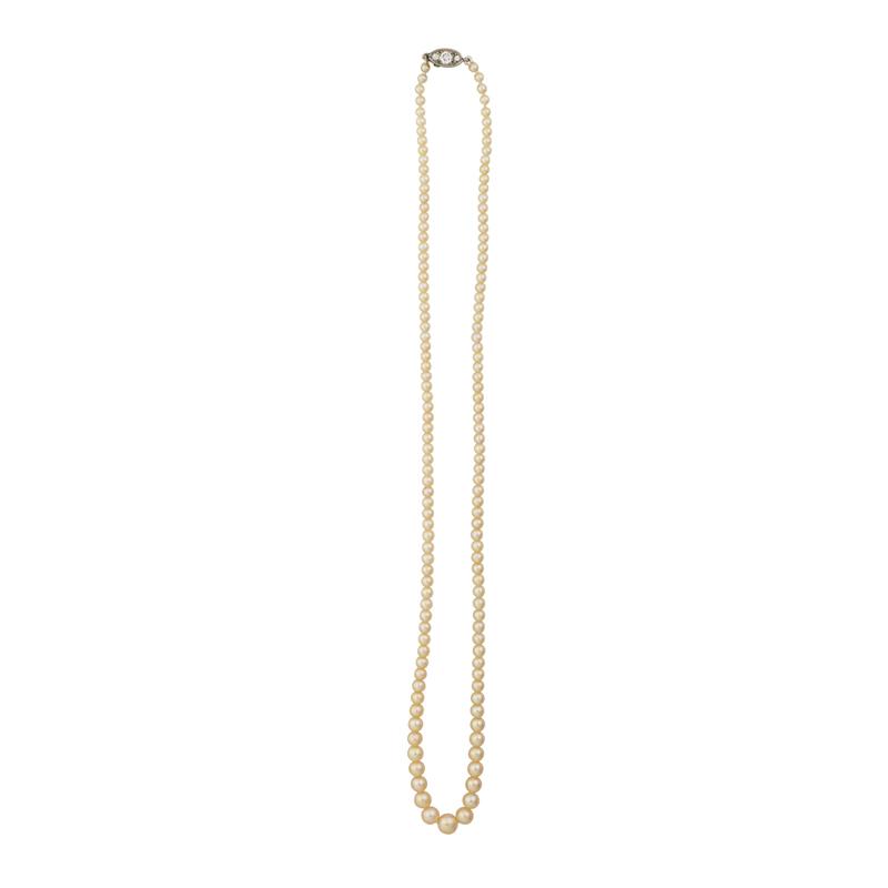 Appraisal: TIFFANY CO NATURAL PEARL DIAMOND NECKLACE GIA pearl report describes