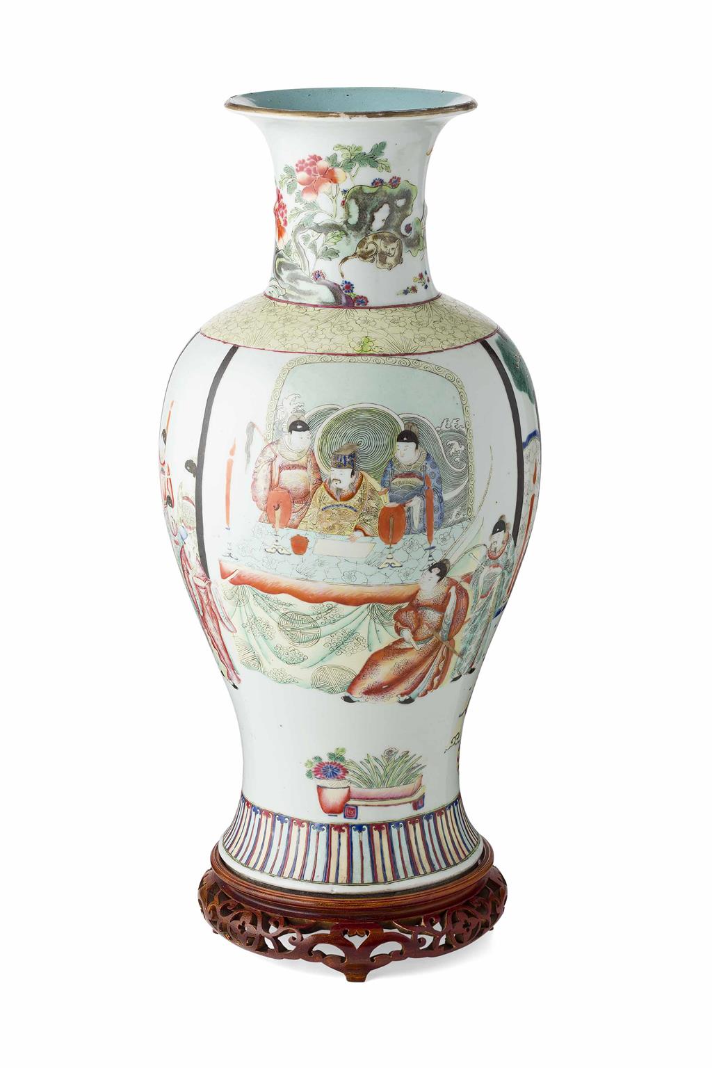 Appraisal: FAMILLE ROSE BALUSTER VASE QING DYNASTY TH CENTURY decorated with