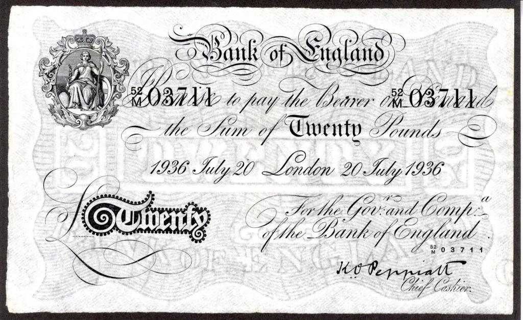 Appraisal: BANK OF ENGLAND K O PEPPIATT WHITE TWENTY POUNDS JULY