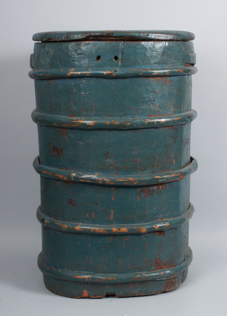 Appraisal: Chinese painted wood and bamboo storage container late th early