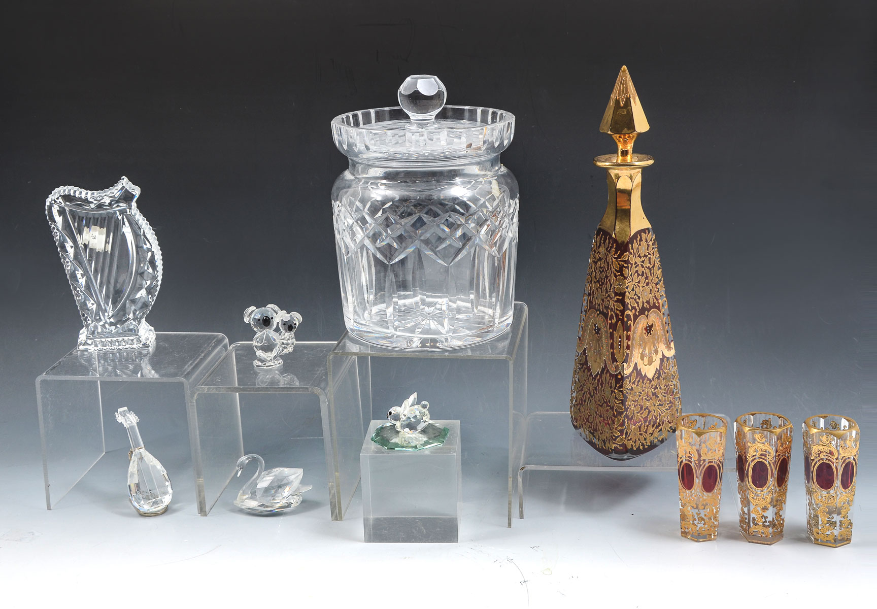 Appraisal: PC MOSER WATERFORD SWAROVSKI COLLECTION Comprising - Waterford biscuit jar