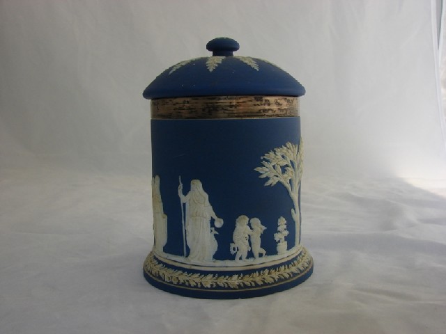 Appraisal: A th century Wedgwood lidded pot with sterling silver mounts