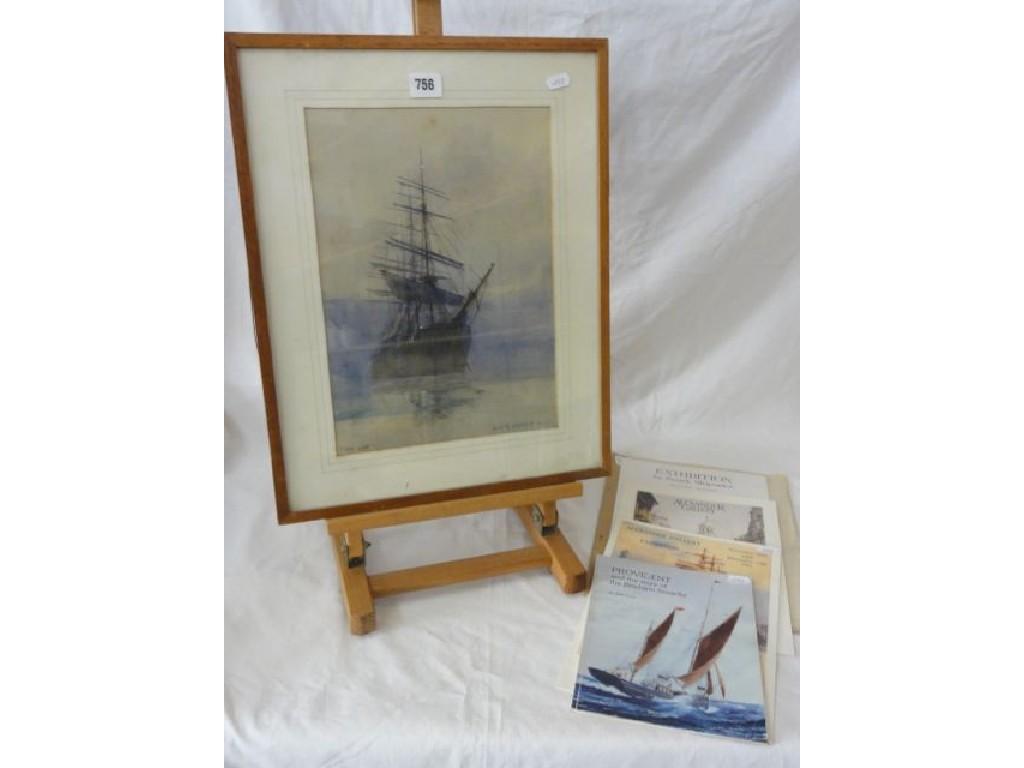 Appraisal: A watercolour of a three masted sailing ship at dusk