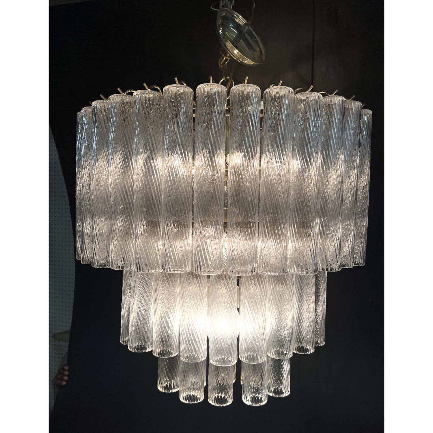 Appraisal: Italian Chandelier Three Rows of Hollow Round Textured Tube Prisms