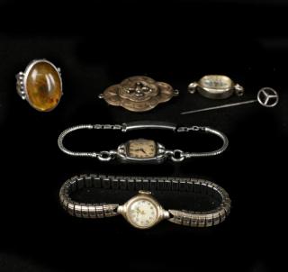 Appraisal: Six Items of Jewelry Comprising three ladies' gold-filled watches a