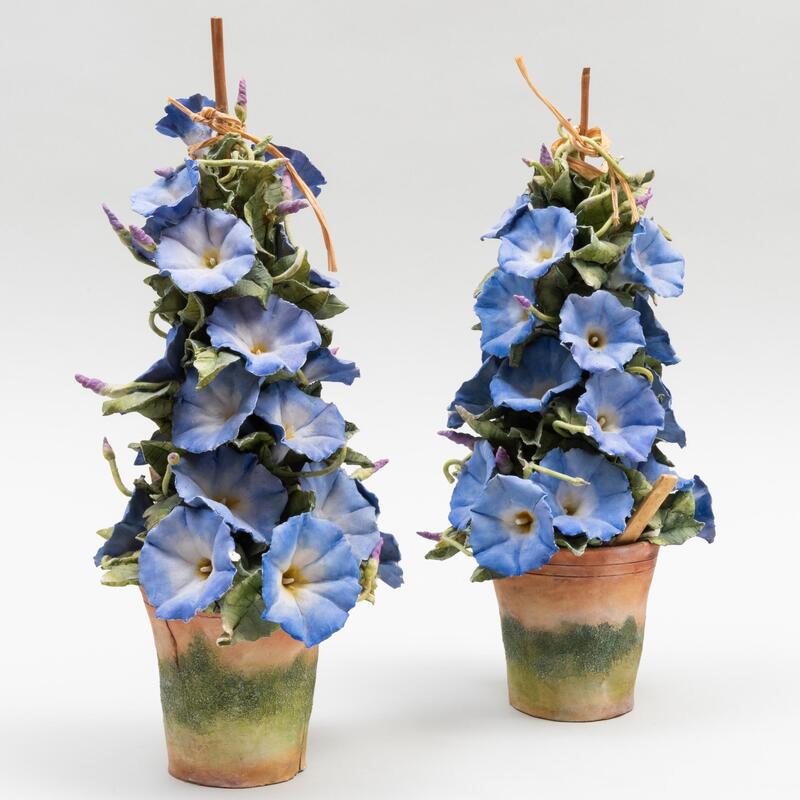 Appraisal: Pair of Clare Potter Porcelain Models of Trellised Morning Glories