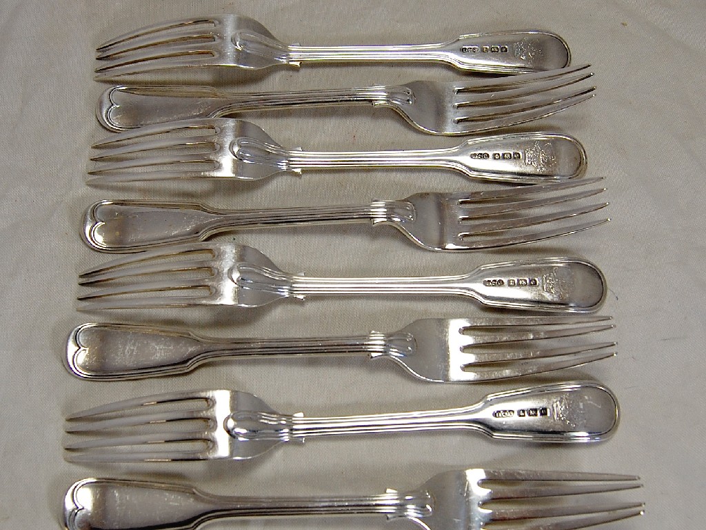 Appraisal: Set of eight silver Hanoverian fiddle and thread pattern table