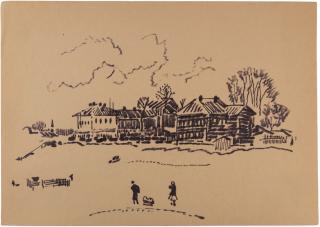 Appraisal: BORIS SVESHNIKOV RUSSIAN - Approaching the Village circa sfelt-tip pen