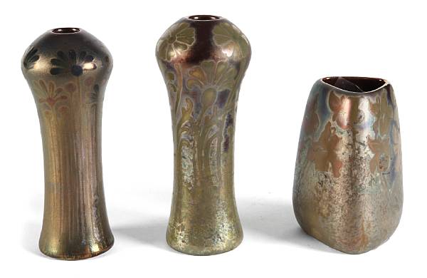 Appraisal: Three Weller Sicard luster glazed vases early th century comprising