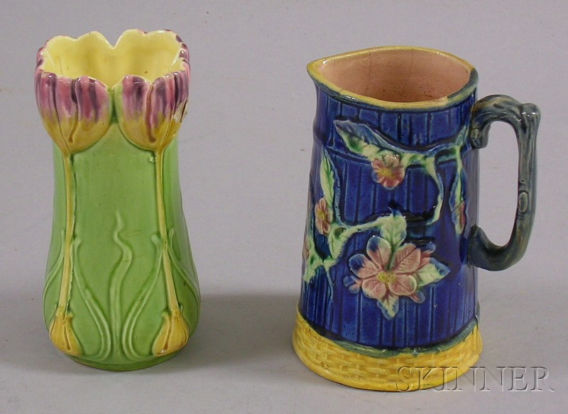 Appraisal: Majolica Cream Pitcher and Small Art Nouveau Pottery Tulip Decorated