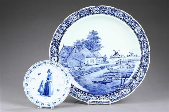 Appraisal: TWO PIECES OF DELFT A blue and white platter depicting