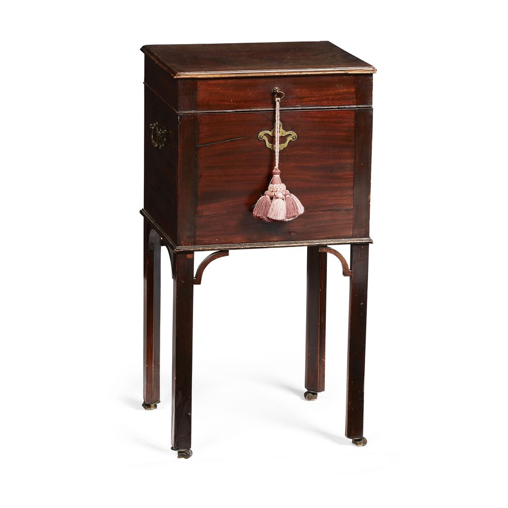 Appraisal: GEORGE III MAHOGANY CELLARETTE TH CENTURY of cubic form the