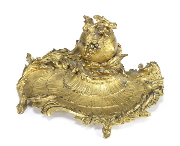 Appraisal: A French late th century Louis XV style gilt-bronze inkwell