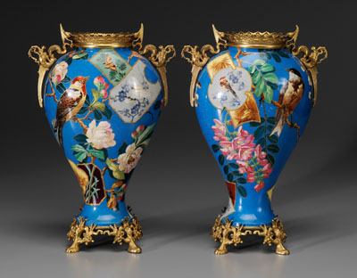 Appraisal: Pair aesthetic movement ceramic vases motifs in the Japanese taste