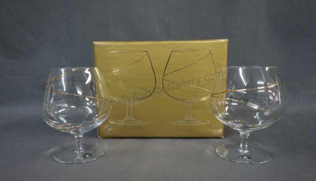 Appraisal: Elegant pair of mouth blown crystal cognac stems decorated with