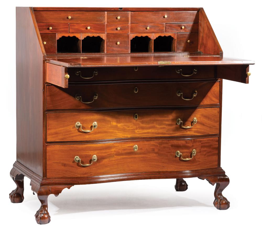 Appraisal: American Chippendale Carved Mahogany and Cherrywood Oxbow Slant Front Desk