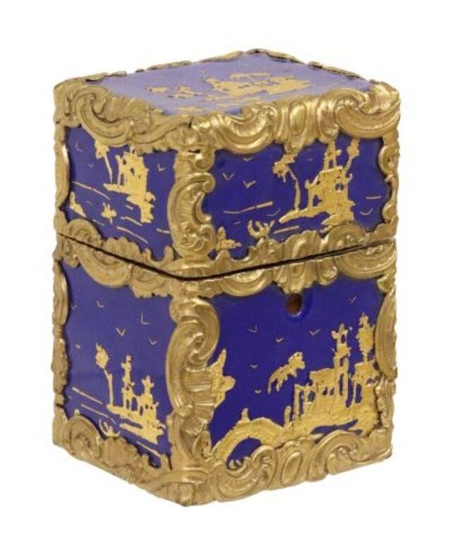 Appraisal: Chinoiserie blue and gilt enameled copper necessaire or etui box