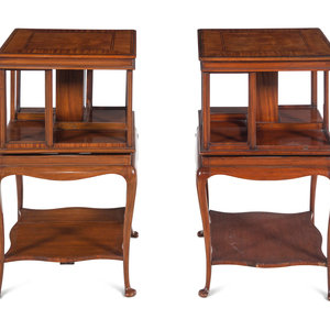 Appraisal: A Pair of Edwardian Satinwood and Mahogany Revolving Bookcases Circa