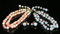 Appraisal: Pink and Blue Venetian Glass Necklaces The beads on the