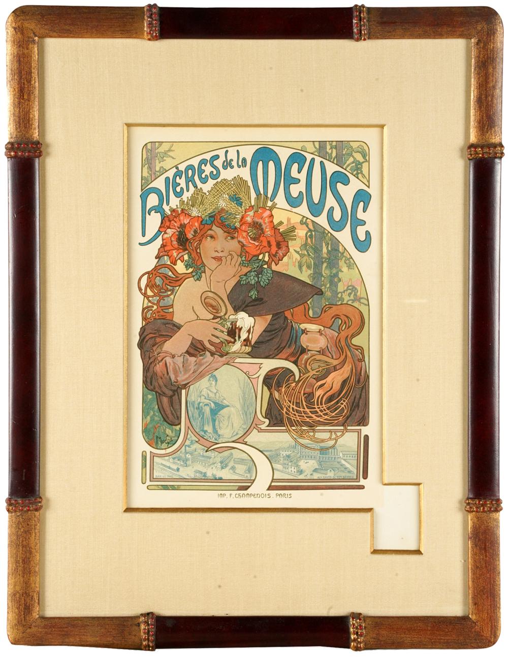 Appraisal: ALPHONSE MUCHA BIERES DE LA MEUSE colored print paper embossment